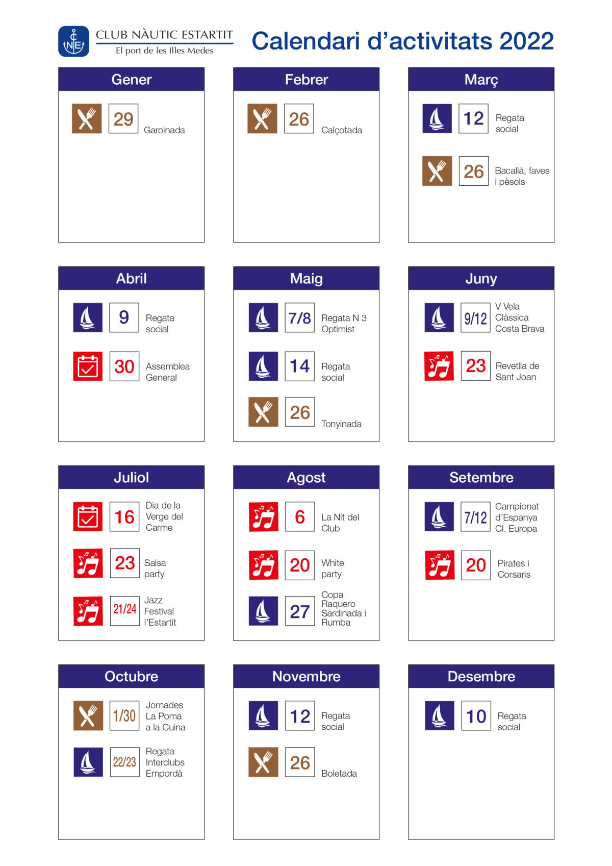 Calendario de actividades sociales 2022